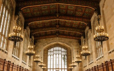 University law library interior with rows of books and study desks