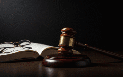 Wooden gavel resting on a thick legal book, evoking a bar examination