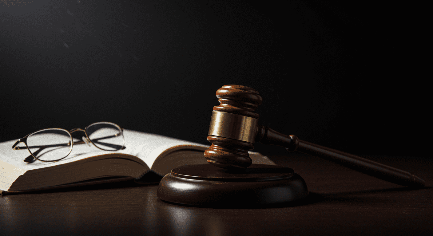 Wooden gavel resting on a thick legal book, evoking a bar examination