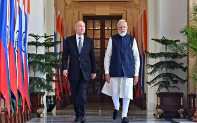 BRICS leaders meeting hall with national flags