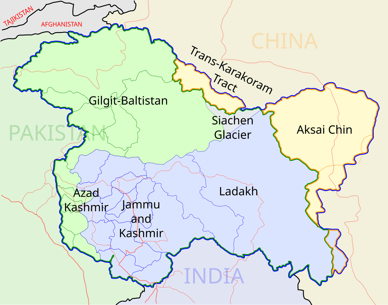 Kashmir region map India Pakistan