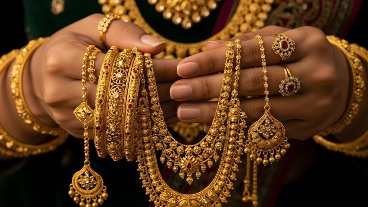 Indian gold and silver jewellery on display