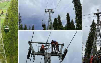 Gulmarg cable car cabins during rescue operation