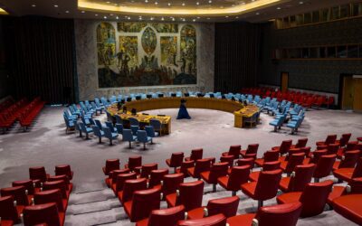 United Nations Security Council chamber where members debate threats to international peace and security