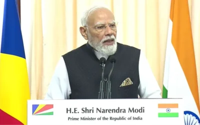 Indian leader on a state visit to an Indian Ocean island nation discussing maritime cooperation