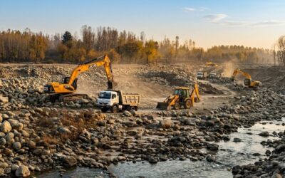 A river valley scarred by riverbed mining