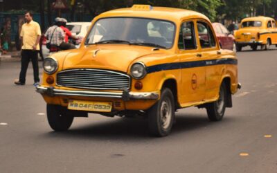 Taxis on an Indian city street