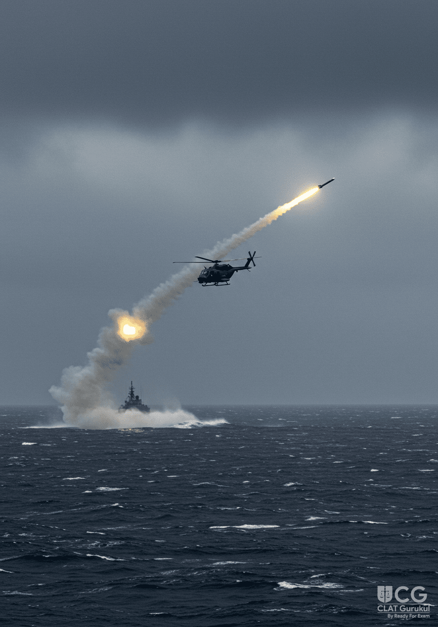 Indian Navy warship and missile at sea
