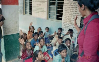 Students seated in a classroom at a school in India