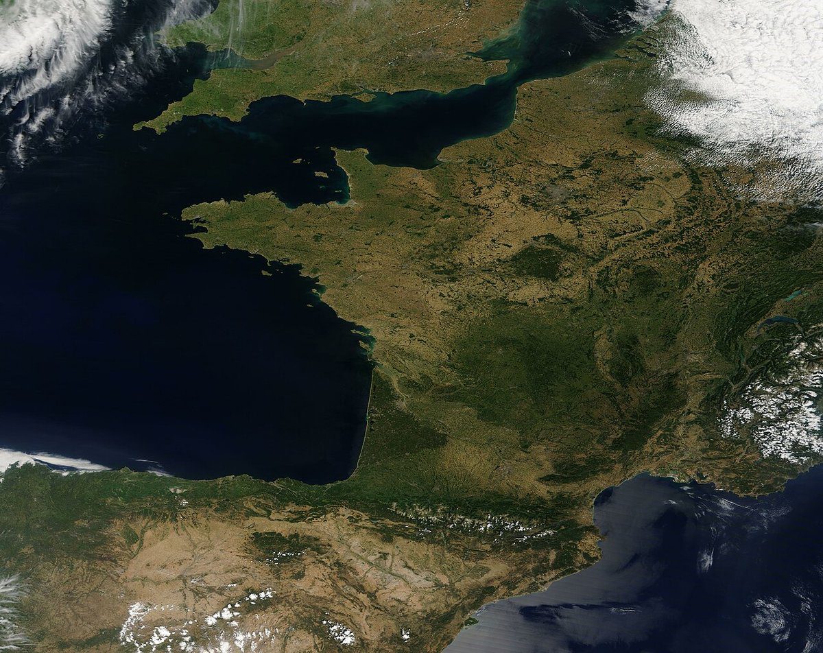 NASA MODIS satellite image showing heat over Western Europe during July 2022, illustrating extreme heatwave events