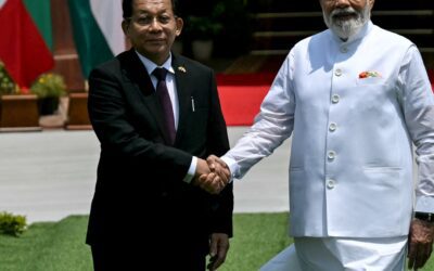 Indian PM and Myanmar president shake hands during state visit