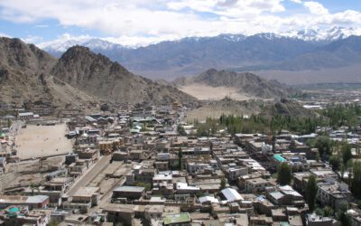 Aerial view of Leh town and the surrounding Himalayan landscape in Ladakh