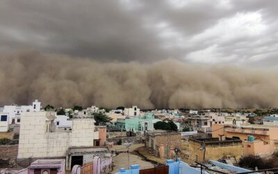 Dust storm sweeping across Rajasthan landscape