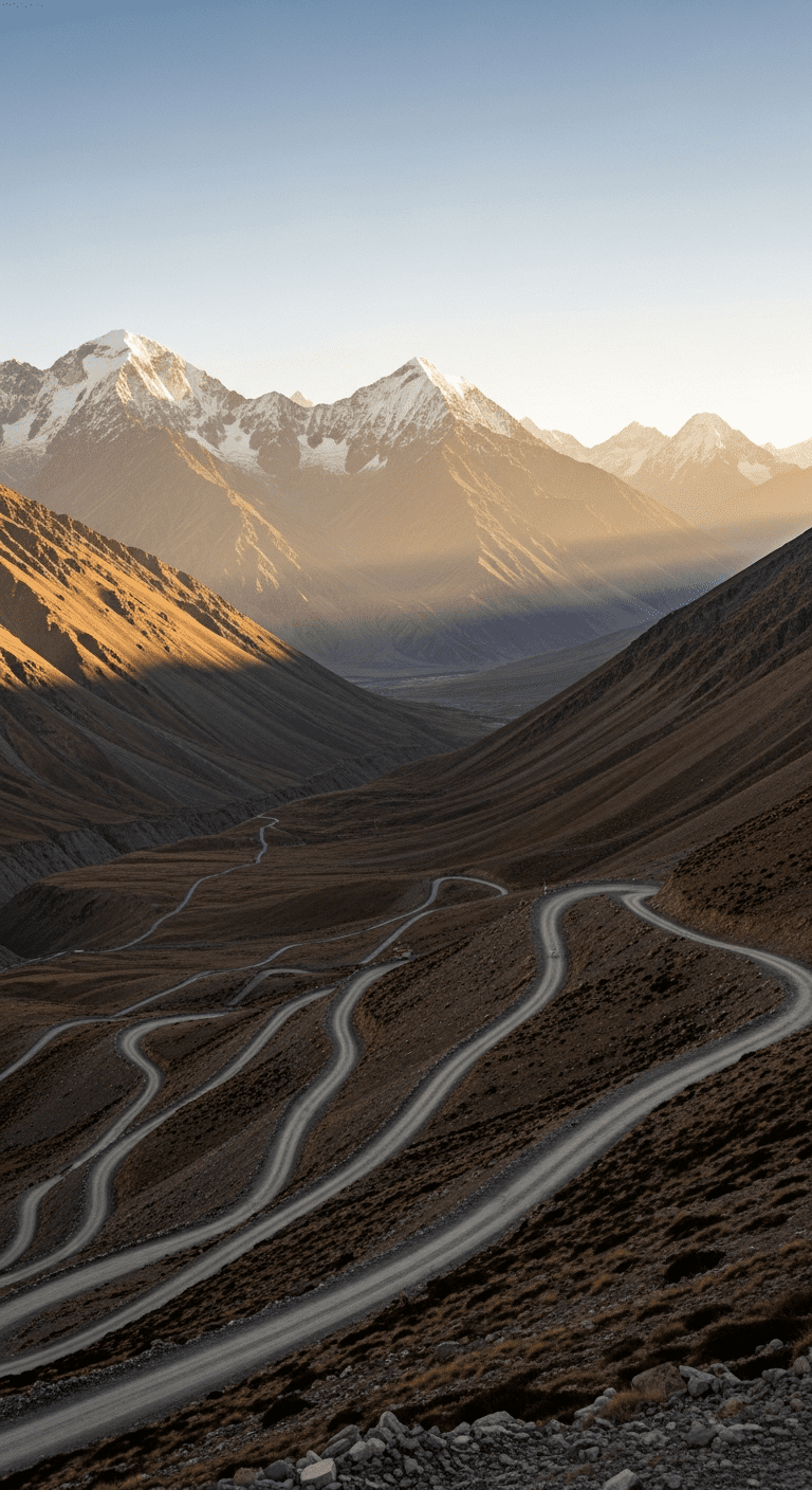 Winding mountain road through the high Himalayas near the India-China border