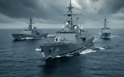 Large cargo ships at an Indian maritime facility