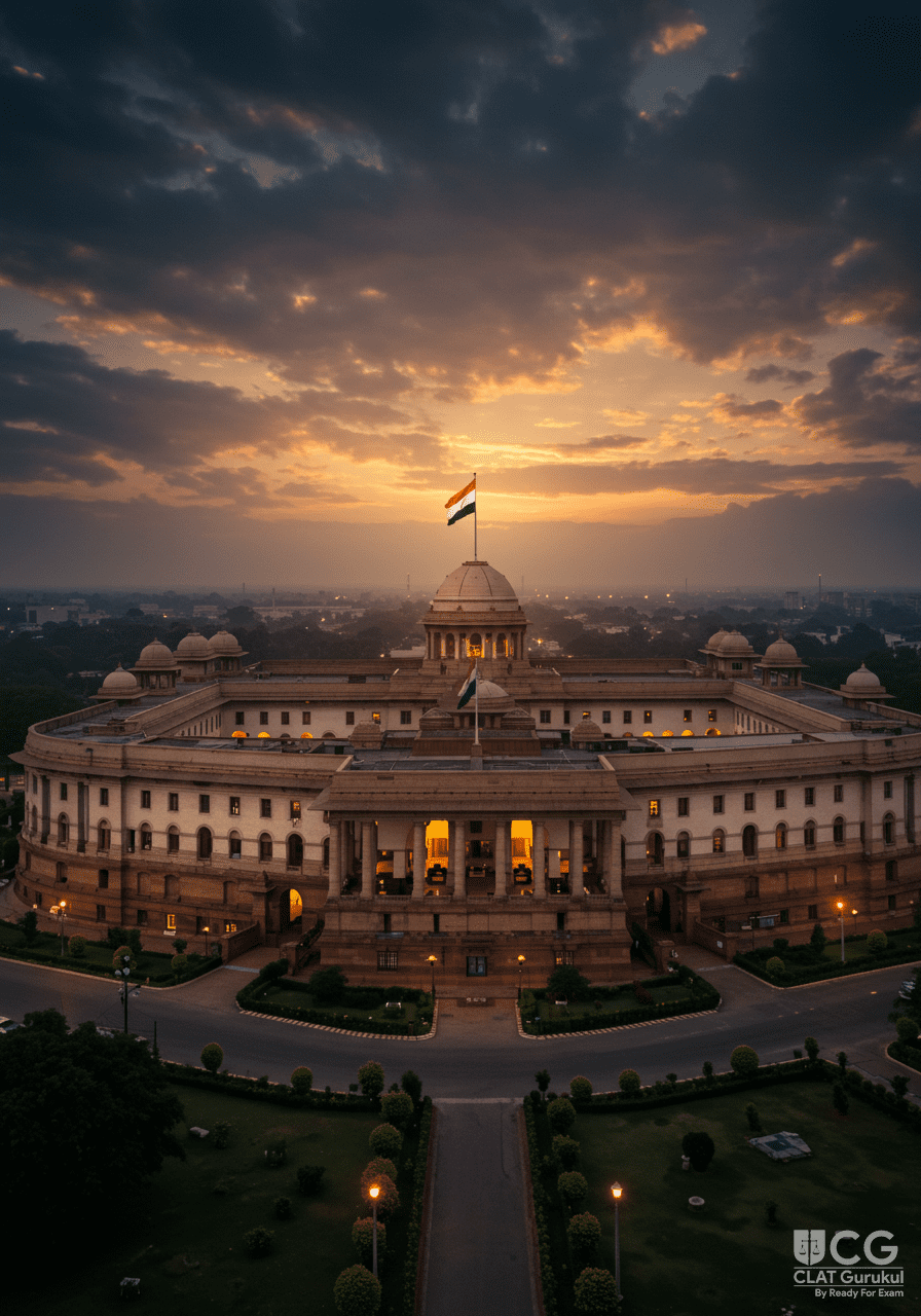 Indian Parliament at dusk
