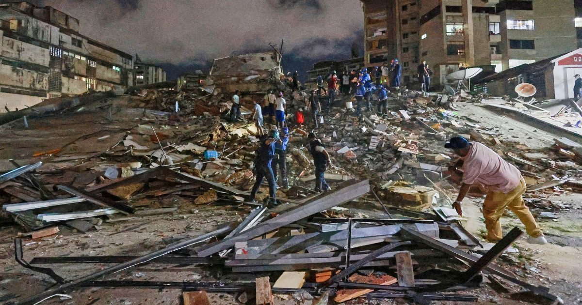 Earthquake damage and rescue scene illustrating the Venezuela twin earthquakes