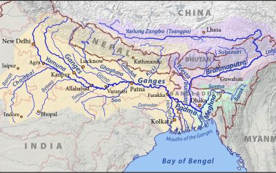 Brahmaputra river in flood during monsoon