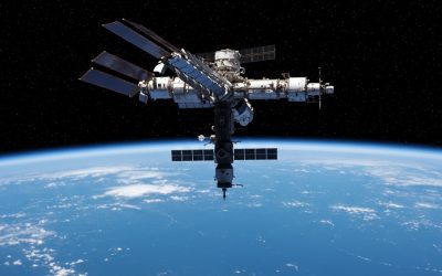 International Space Station in low Earth orbit representing a crewed mission