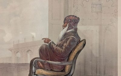 Colonial-era hand-coloured portrait of an Indian ruler from a 19th-century lithograph