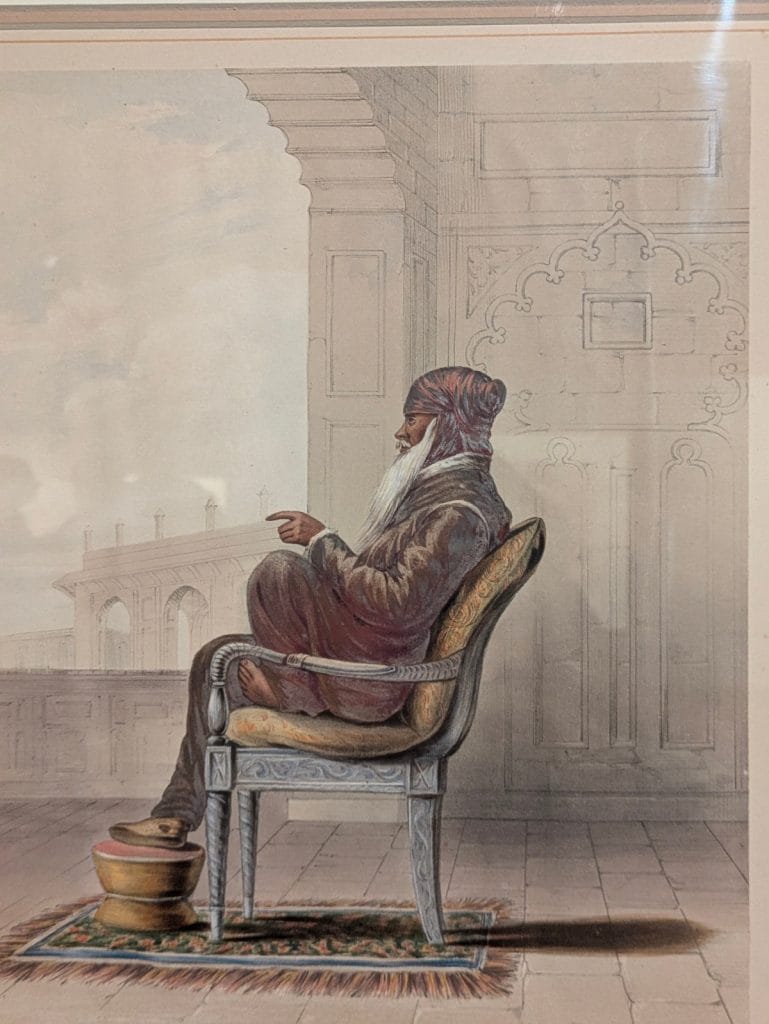 Colonial-era hand-coloured portrait of an Indian ruler from a 19th-century lithograph