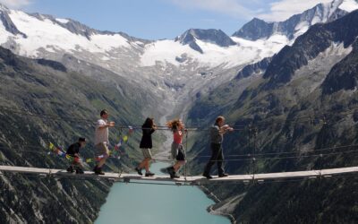 A simple suspension footbridge over a river