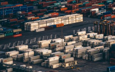 Cargo containers at an international shipping port