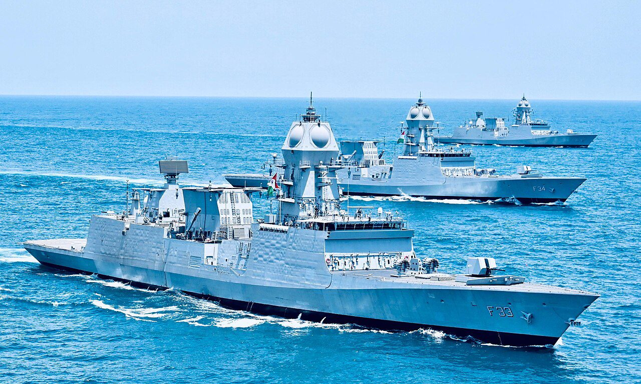 A Project 17A Nilgiri-class stealth frigate of the Indian Navy at sea