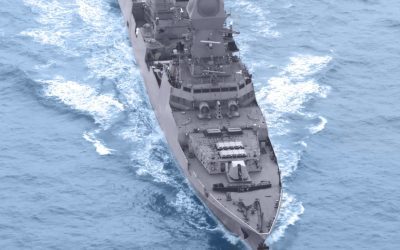 An Indian Navy guided-missile destroyer warship under way at sea