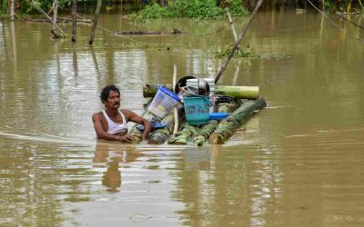 Flood-affected area with submerged land and water