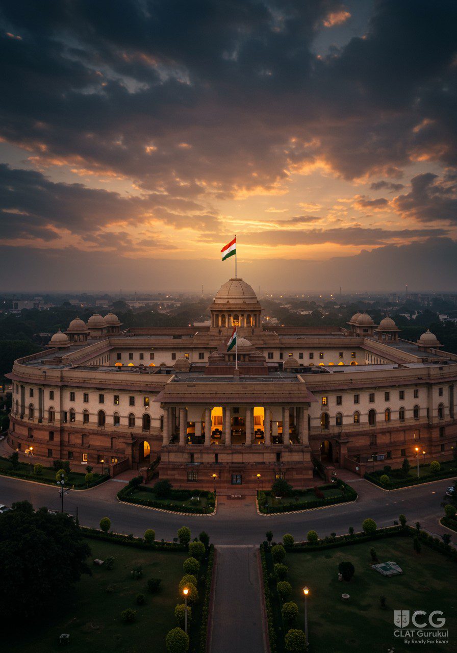 Indian Parliament building at dusk symbolising a Union government education scheme