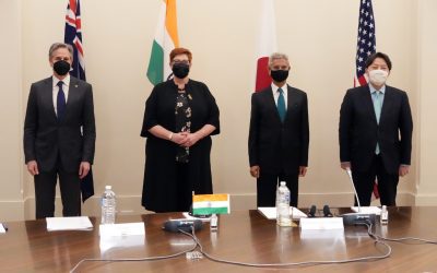The four Quad foreign ministers from India, Japan, Australia and the United States standing together for a group photograph