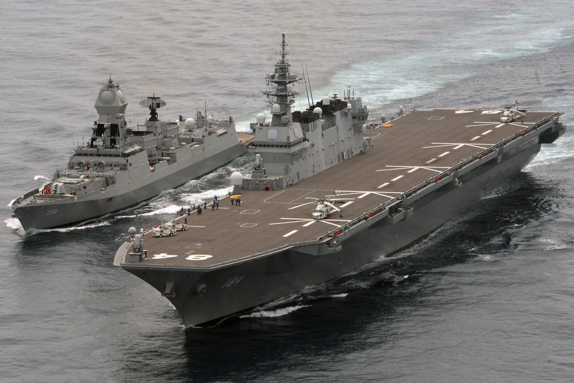 Indian and Japanese warships sailing together during a bilateral naval exercise