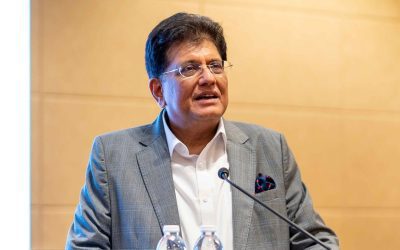 Commerce and Industry Minister Piyush Goyal speaking at a podium