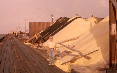 Large stockpile of yellow sulphur on a port dock
