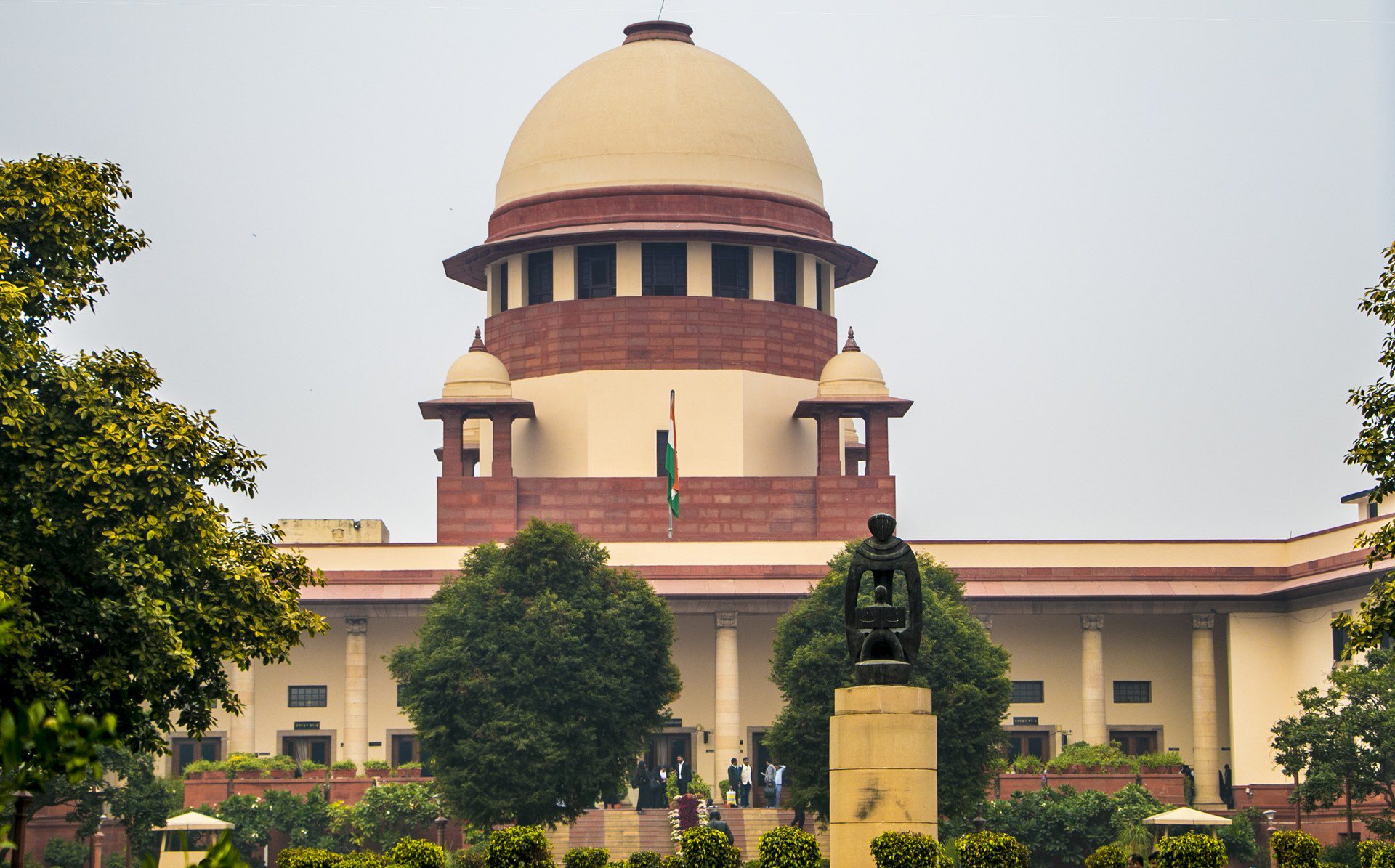 Front facade and central dome of the Supreme Court of India building in New Delhi