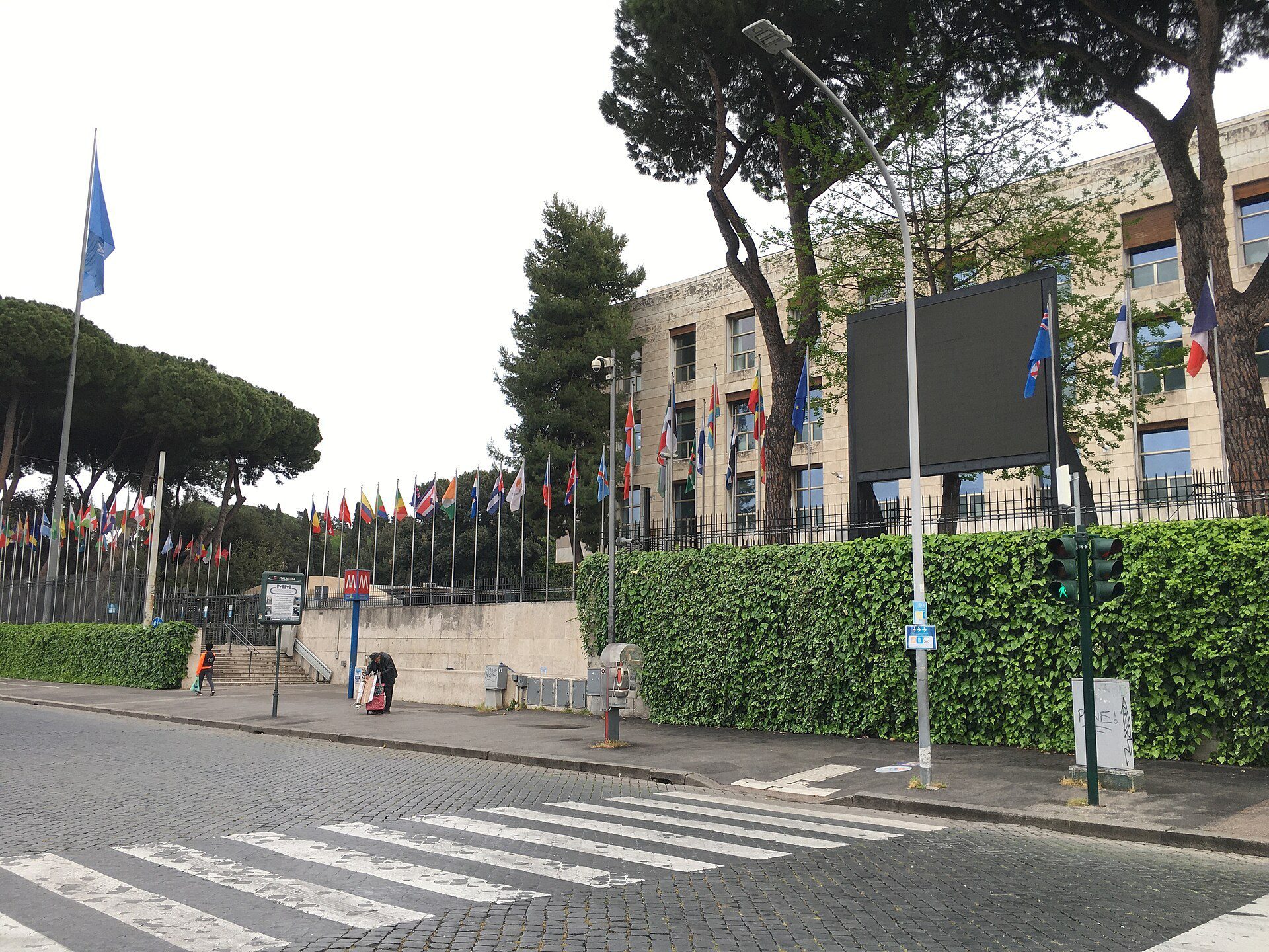 Headquarters of the Food and Agriculture Organization in Rome, with member-country flags