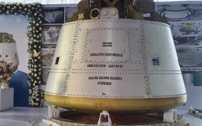 Structure of a simulated crew module under assembly for India's human spaceflight programme