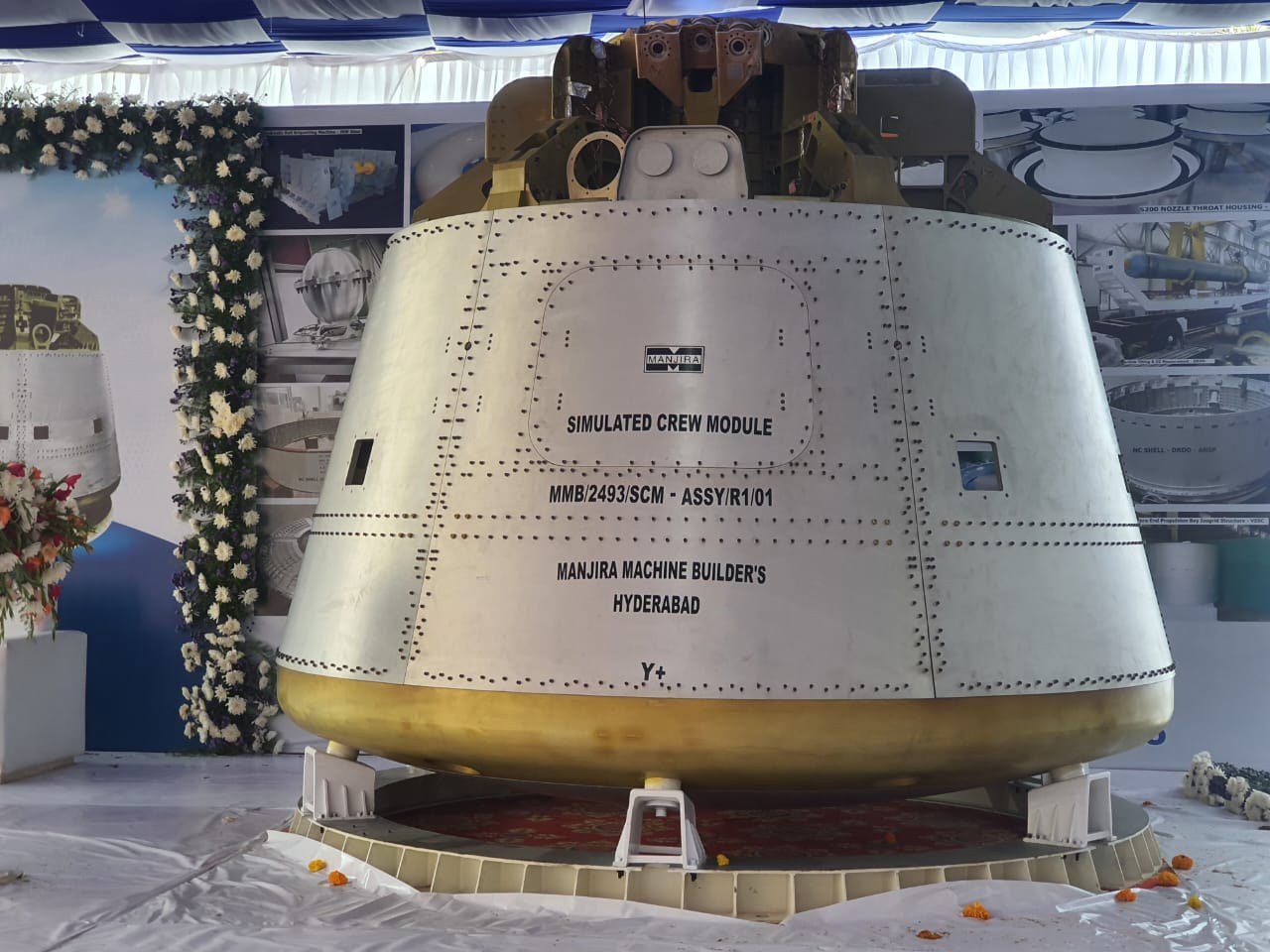 Structure of a simulated crew module under assembly for India's human spaceflight programme