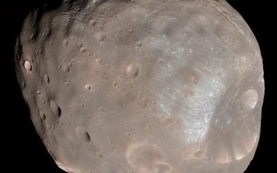 Enhanced colour image of Phobos, the larger moon of Mars, taken by NASA's Mars Reconnaissance Orbiter in 2008