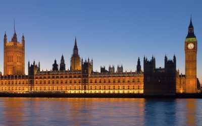 Palace of Westminster London at night from River Thames