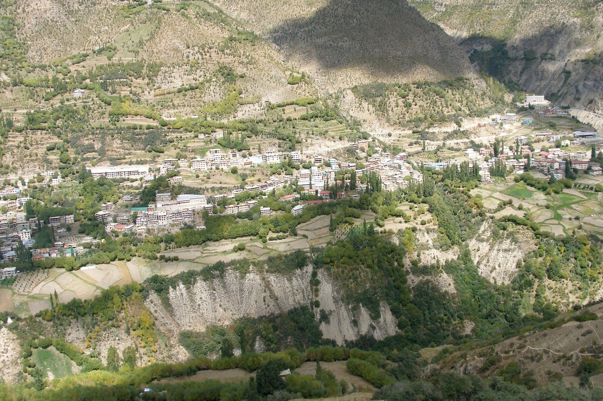 View of Keylong town in the Bhaga valley, Lahaul and Spiti, Himachal Pradesh