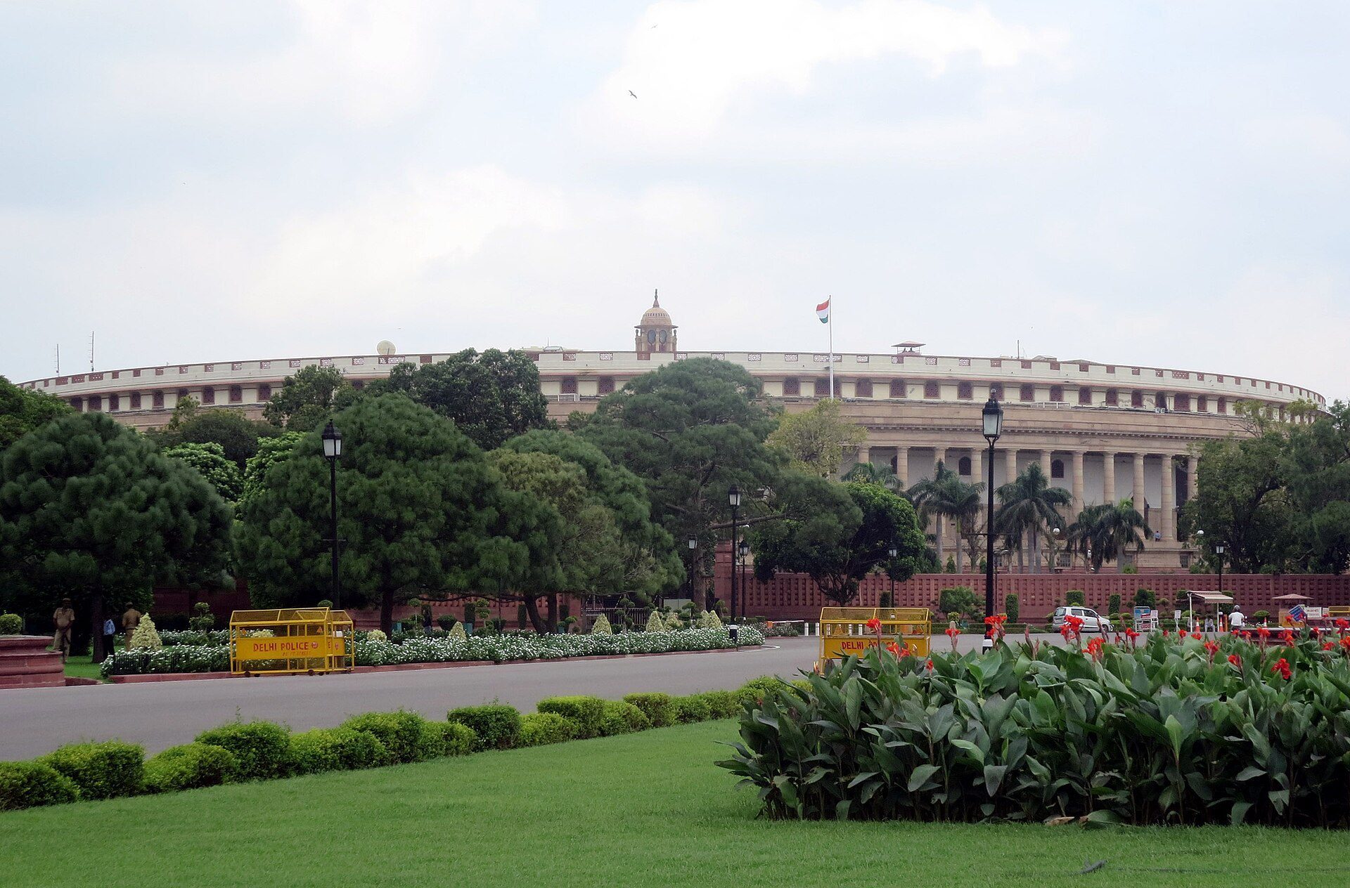 The circular Parliament House building (Sansad Bhavan) in New Delhi