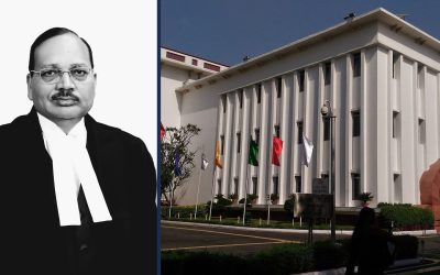 Chief Justice of India Surya Kant (left) and Vigyan Bhawan, New Delhi (right)
