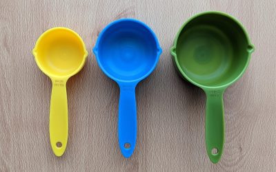 Three measuring cups of a quarter, half and one cup