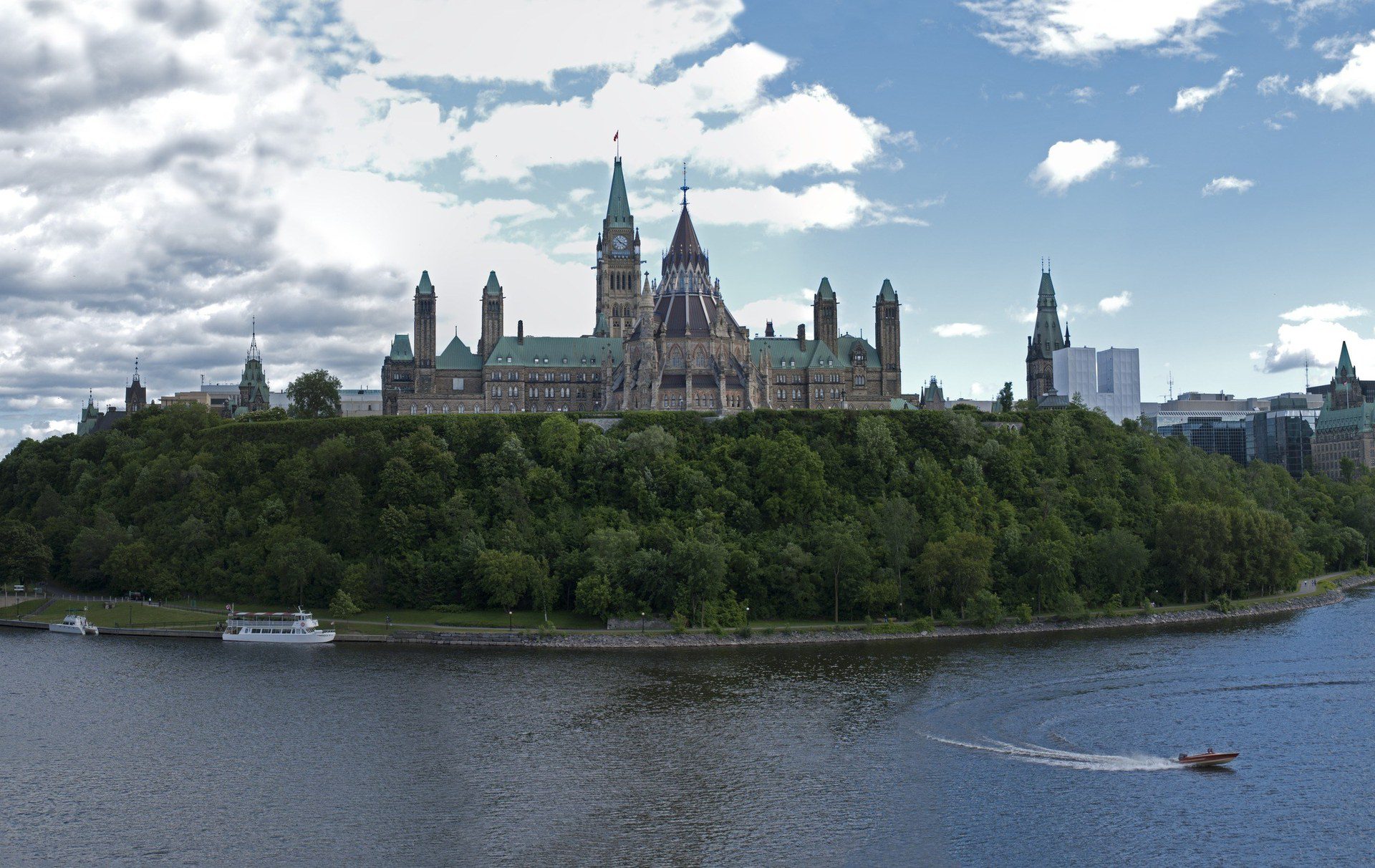 Parliament Hill in Ottawa, Canada, seen across the Ottawa River