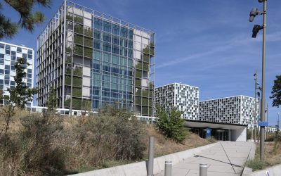 Glass-and-tower headquarters building of the International Criminal Court in The Hague