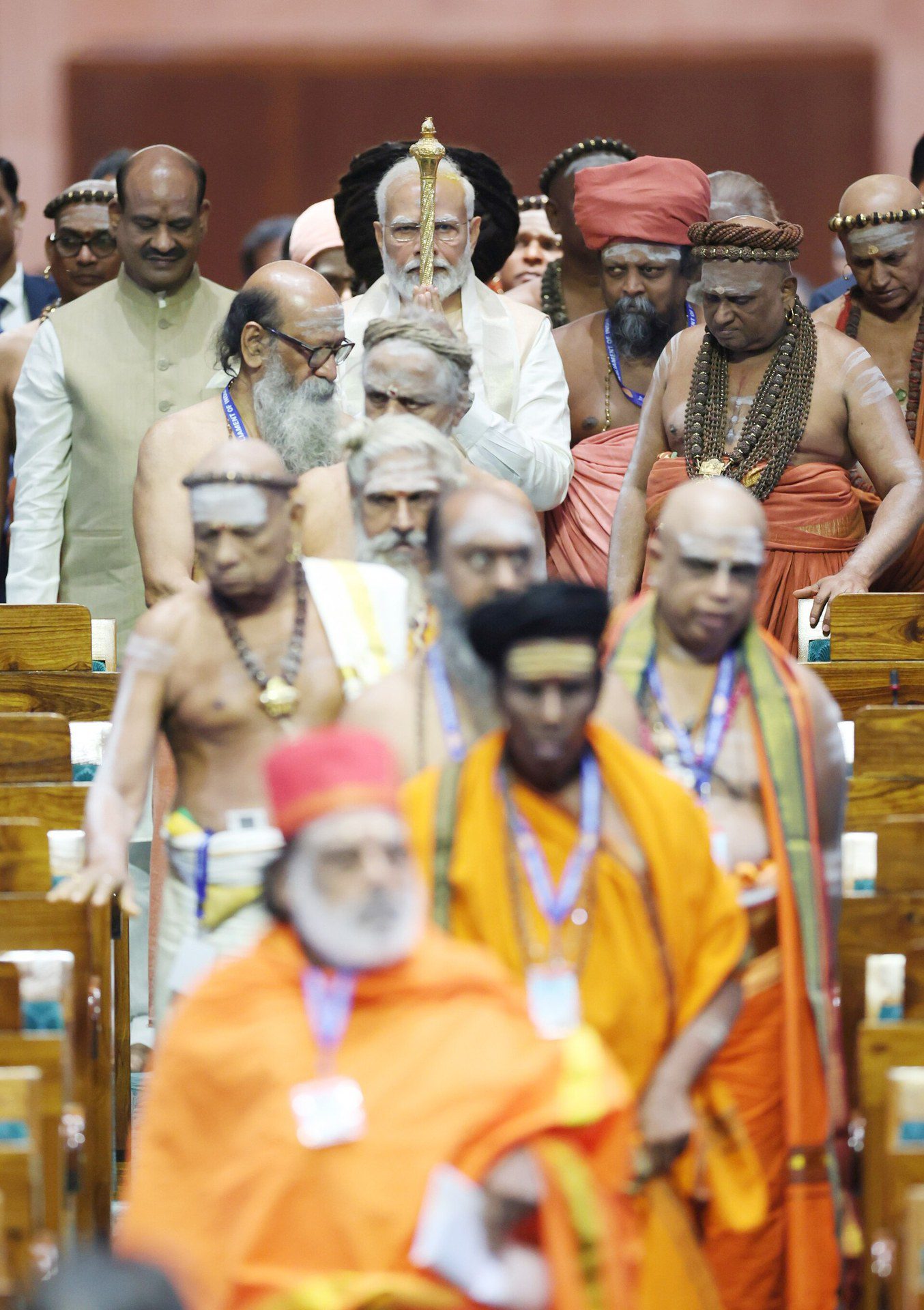 The Sengol being installed in the new Parliament building, New Delhi, 28 May 2023