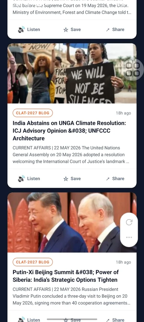 The news, written for CLAT — a screen from the CLAT Gurukul app